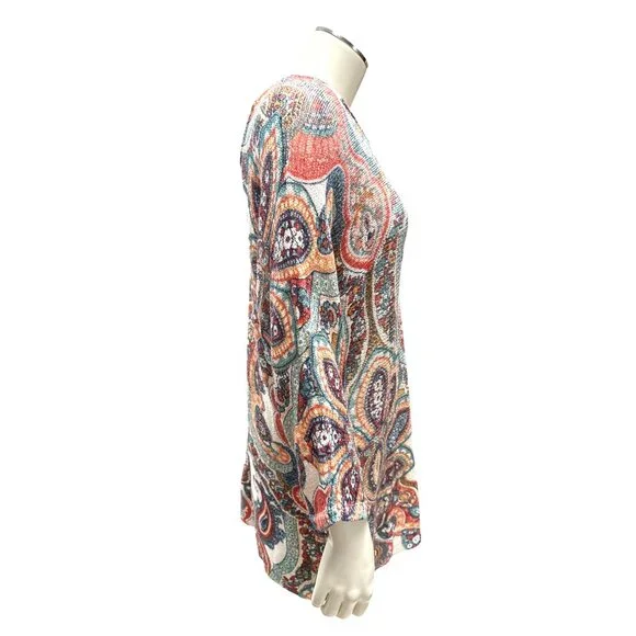 Chicos Size 2 Large Multicolor Tunic Paisley Knit Tunic Boho City Resort Style - Picture 6 of 13